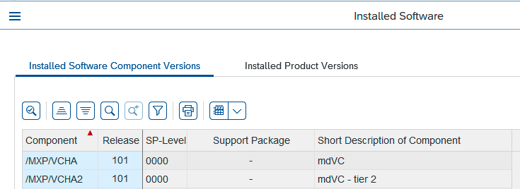 Installed software components: /MXP/VCHA