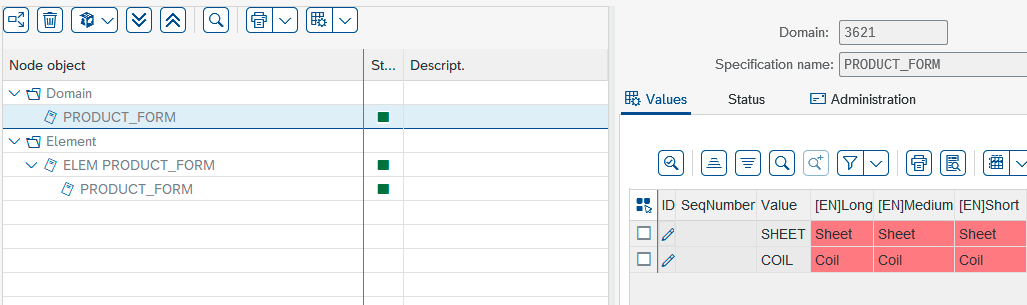 Product Form values